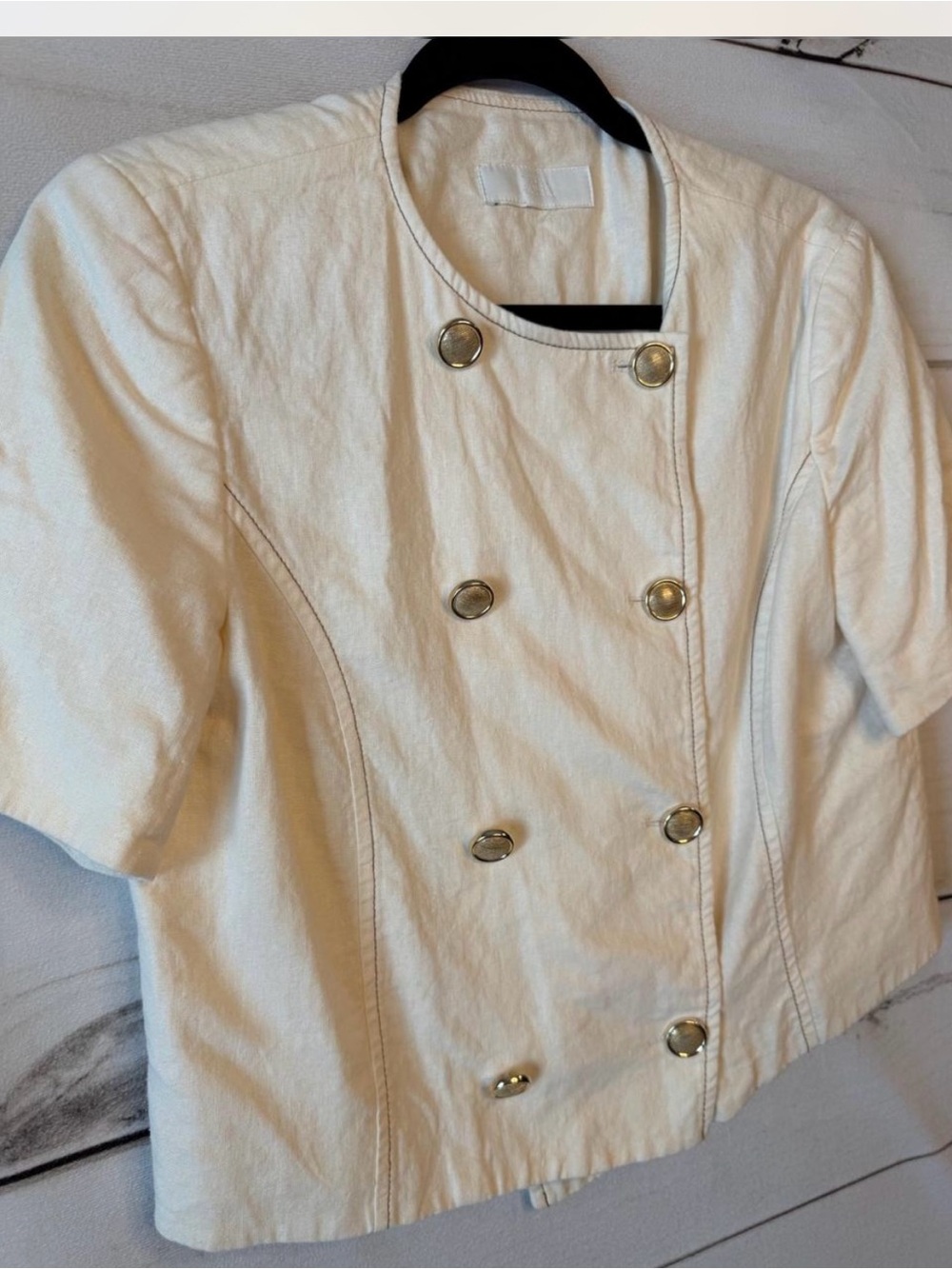 Zara Cream Short Double-Breasted Blazer with Gold Buttons